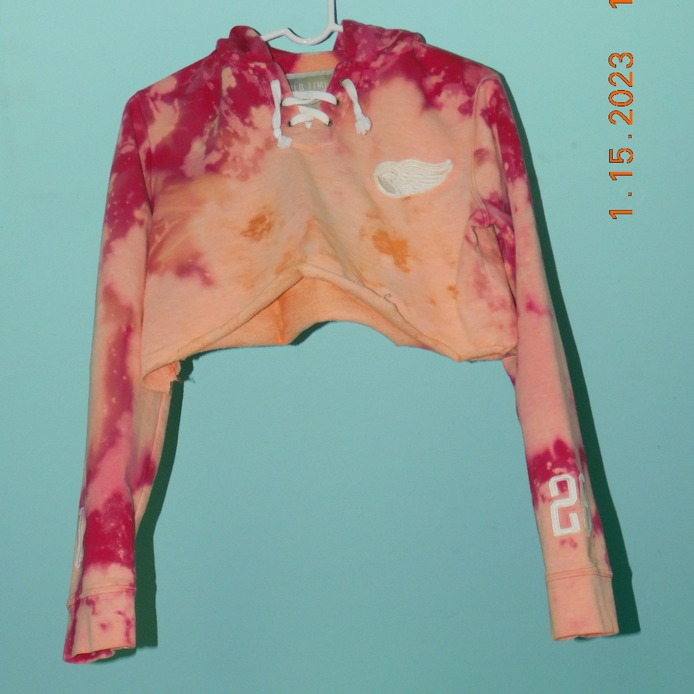 Vintage Detroit red wings hockey hoodie bleach tie dye distressed old school